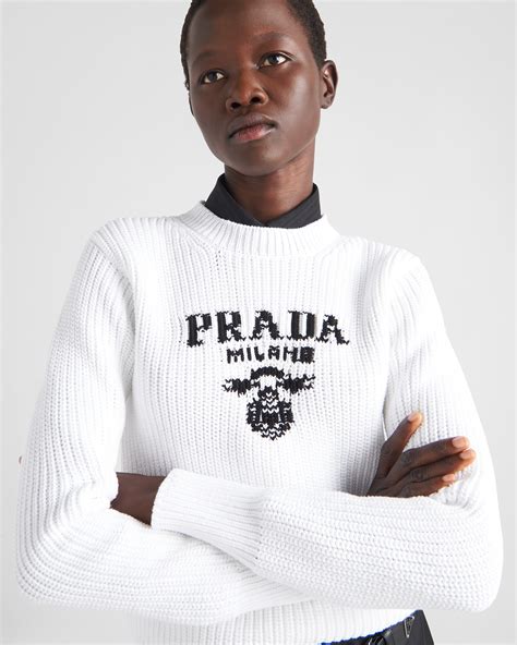 prada sweater white|White Cotton crew.